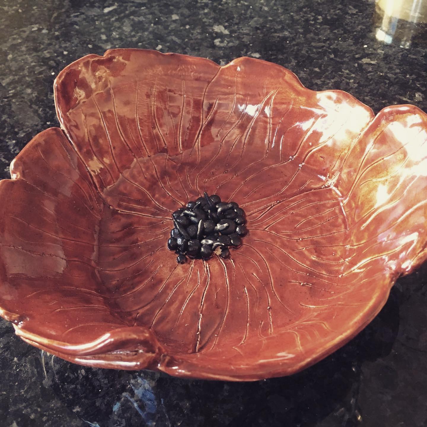 Orange glazed poppy bowl